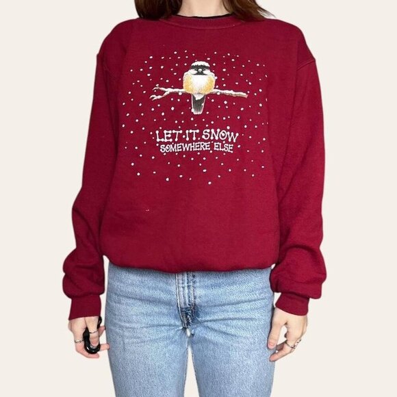 Morning Sun 2000s funny vintage winter snowy bird crewneck Large - Picture 1 of 7